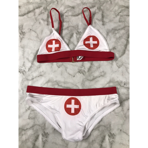 Mapale Two Piece Lingerie Set In WHITE & RED Size Small CROSS NWOT - Picture 1 of 7